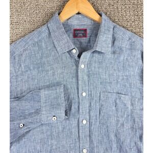 UNTUCKit Mens Large Blue Linen‎ Long Sleeve Button Down Shirt Casual